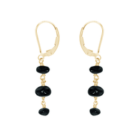 Black Tourmaline Crystal Beaded Chain Dangle Leverback Earrings - Black Tourmaline Crystal Beaded Chain Dangle Leverback Earrings - 14k Gold Fill - Luna Tide Handmade Crystal Jewellery