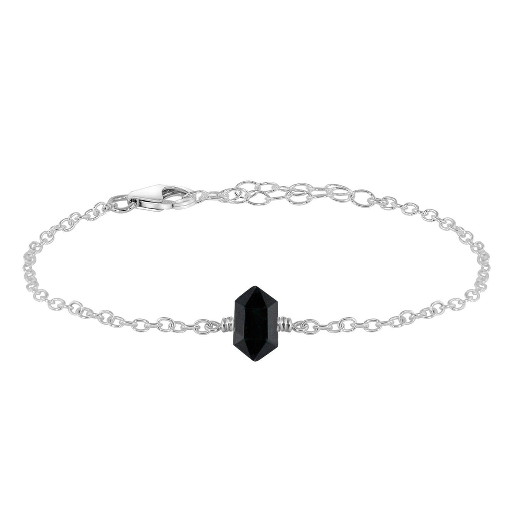 Black Tourmaline Double Terminated Mini Crystal Point Bracelet - Black Tourmaline Double Terminated Mini Crystal Point Bracelet - Sterling Silver - Luna Tide Handmade Crystal Jewellery