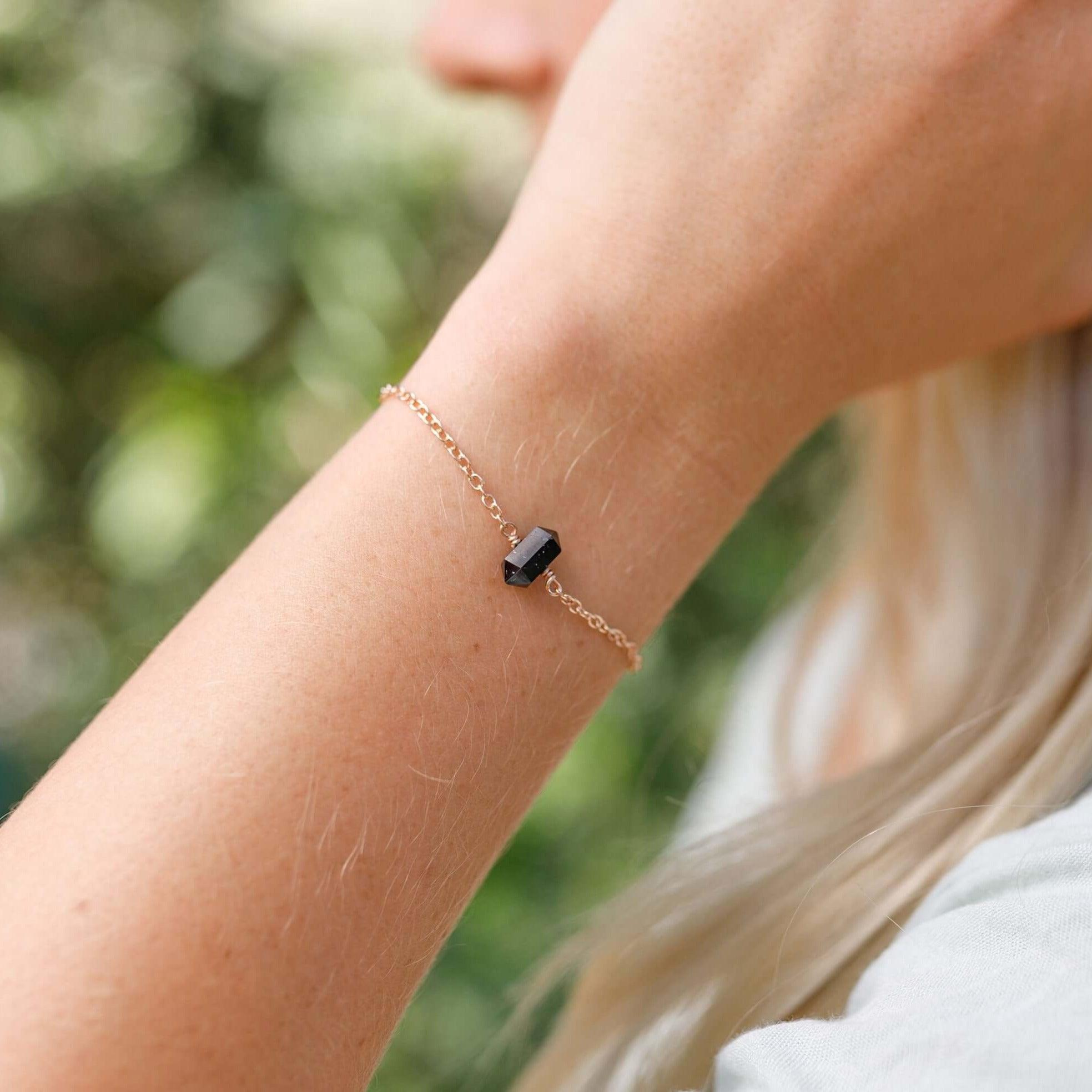 Black Tourmaline Double Terminated Mini Crystal Point Bracelet - Black Tourmaline Double Terminated Mini Crystal Point Bracelet - Sterling Silver - Luna Tide Handmade Crystal Jewellery
