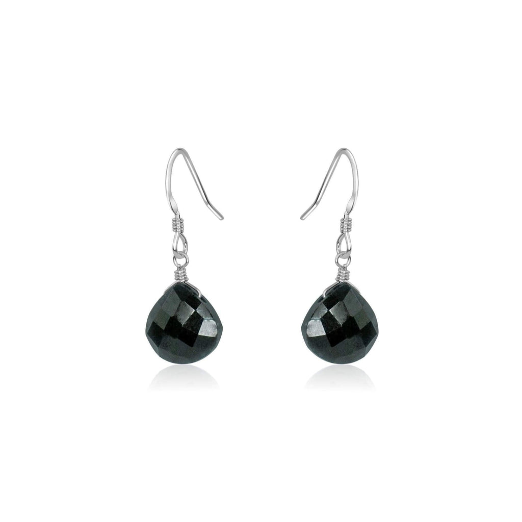 Black Tourmaline Gemstone Teardrop Dangle Earrings - Black Tourmaline Gemstone Teardrop Dangle Earrings - Sterling Silver - Luna Tide Handmade Crystal Jewellery