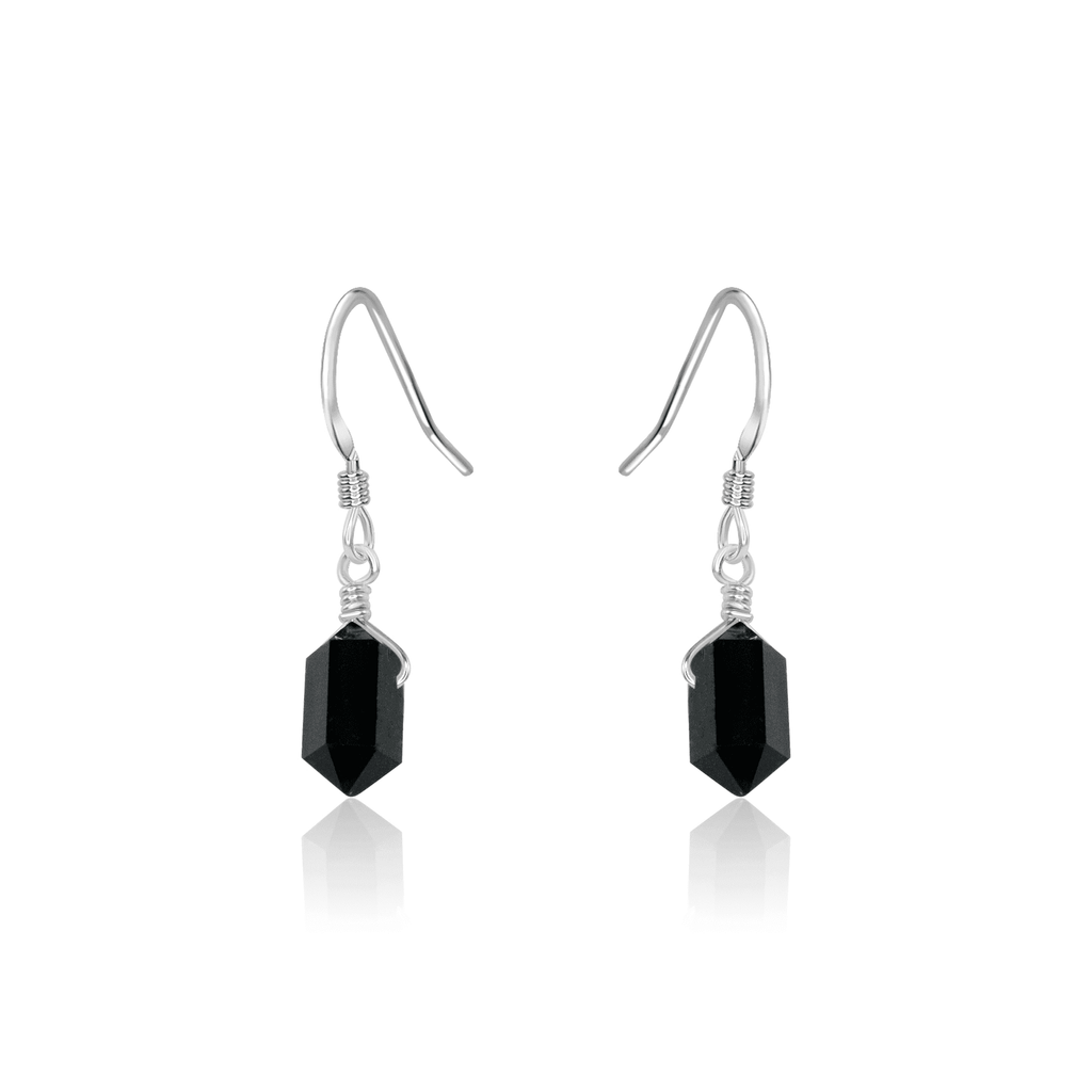 Black Tourmaline Mini Double Terminated Crystal Point Dangle Drop Earrings - Black Tourmaline Mini Double Terminated Crystal Point Dangle Drop Earrings - Sterling Silver - Luna Tide Handmade Crystal Jewellery