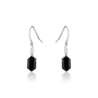 Double Terminated Crystal Dangle Drop Earrings - Black Tourmaline - Sterling Silver - Luna Tide Handmade Jewellery