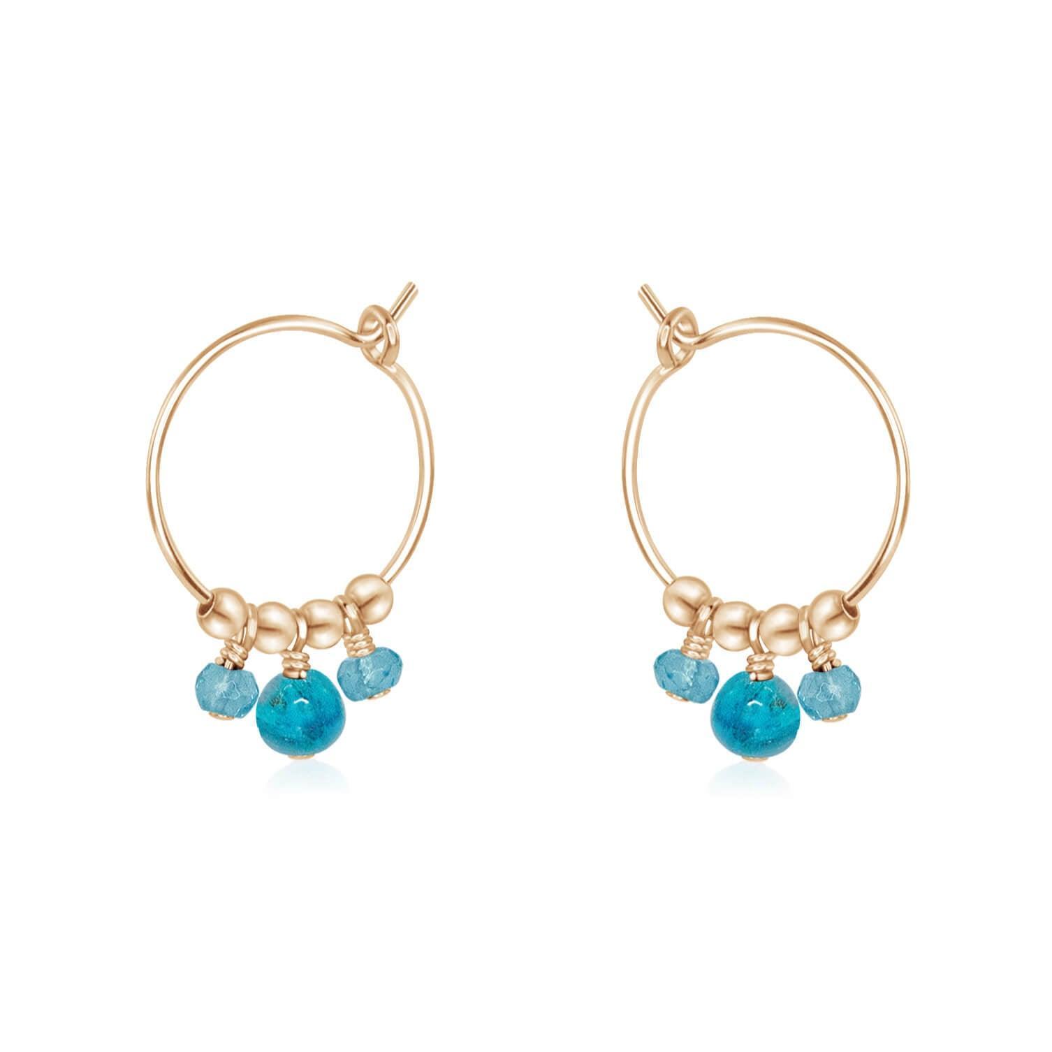 Blue Apatite Gemstone Bead Drop Hoop Earrings - Blue Apatite Gemstone Bead Drop Hoop Earrings - 14k Gold Fill - Luna Tide Handmade Crystal Jewellery
