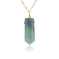 Blue Aquamarine Crystal Generator Point Pendant Necklace - Blue Aquamarine Crystal Generator Point Pendant Necklace - 14k Gold Fill / Cable - Luna Tide Handmade Crystal Jewellery