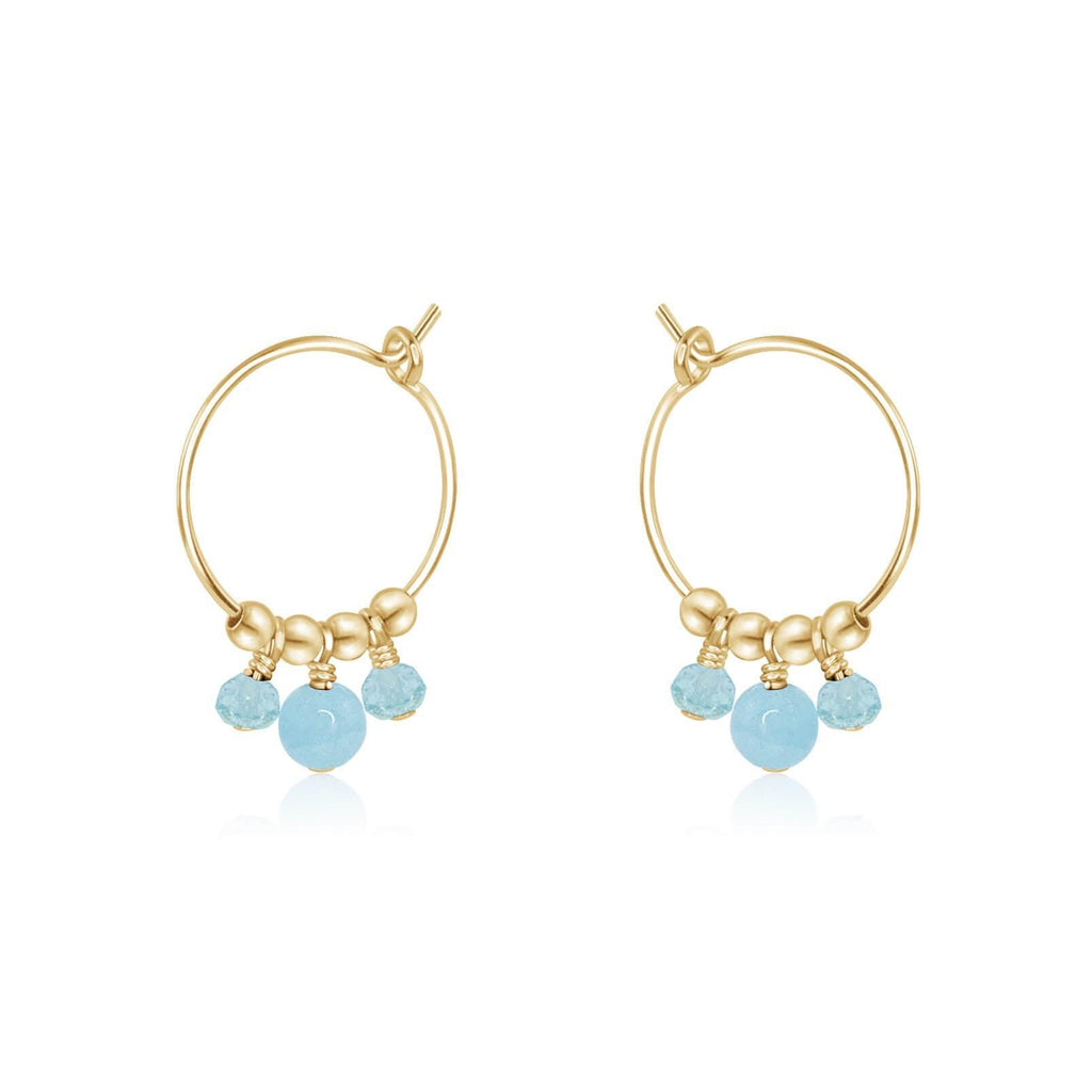 Blue Aquamarine Gemstone Bead Drop Hoop Earrings - Blue Aquamarine Gemstone Bead Drop Hoop Earrings - 14k Gold Fill - Luna Tide Handmade Crystal Jewellery