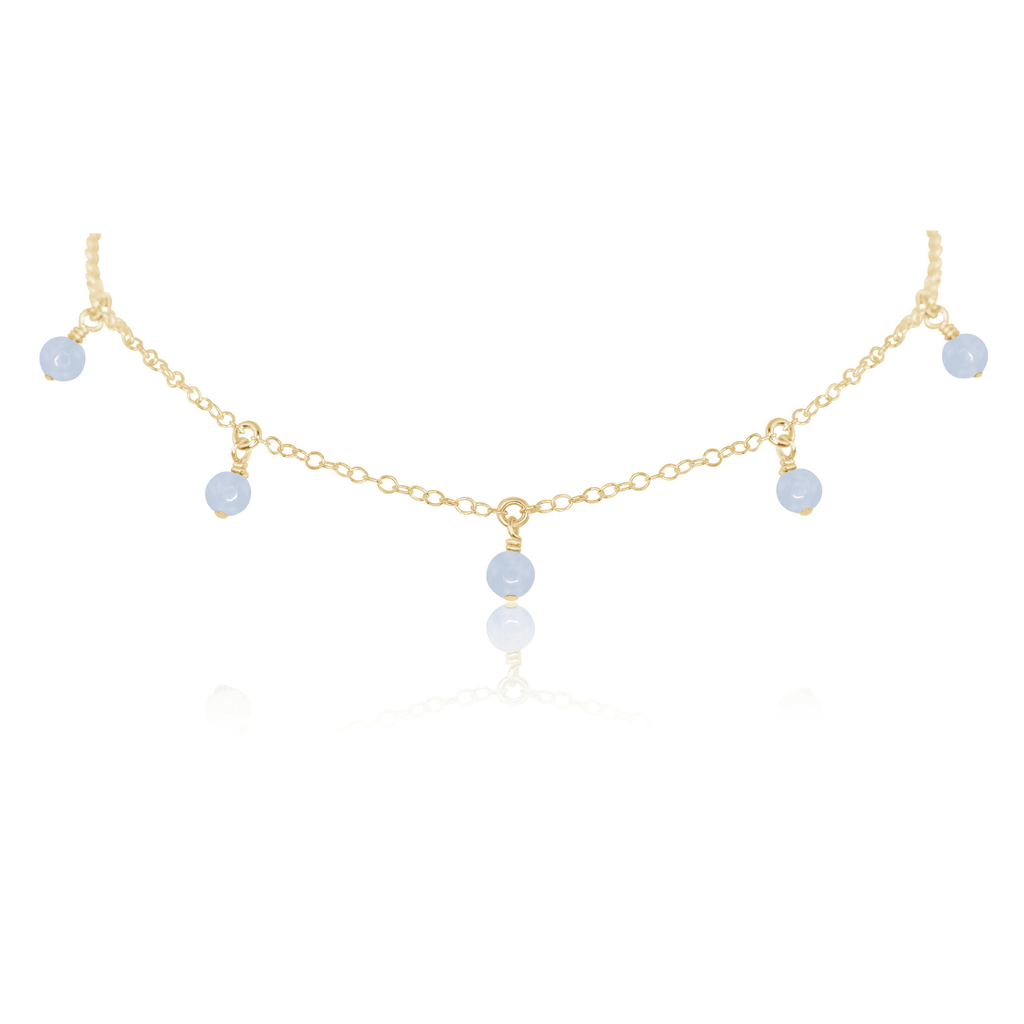 Blue Lace Agate Bead Drop Choker - Blue Lace Agate Bead Drop Choker - 14k Gold Fill - Luna Tide Handmade Crystal Jewellery