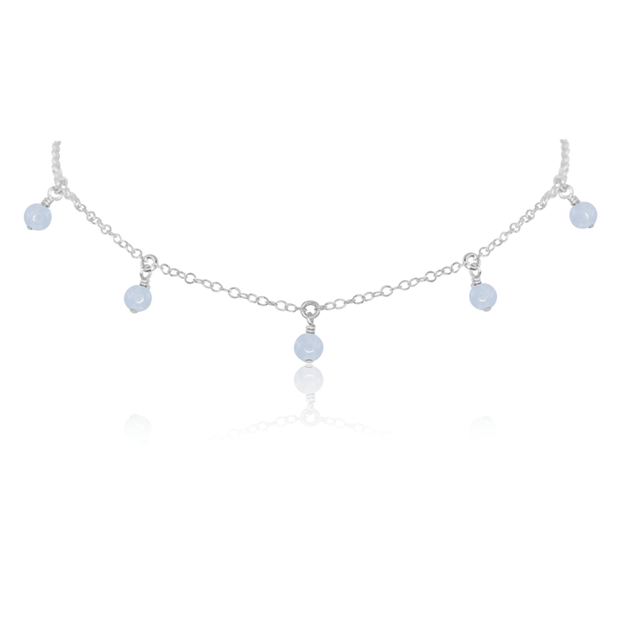Blue Lace Agate Bead Drop Choker - Blue Lace Agate Bead Drop Choker - Sterling Silver - Luna Tide Handmade Crystal Jewellery