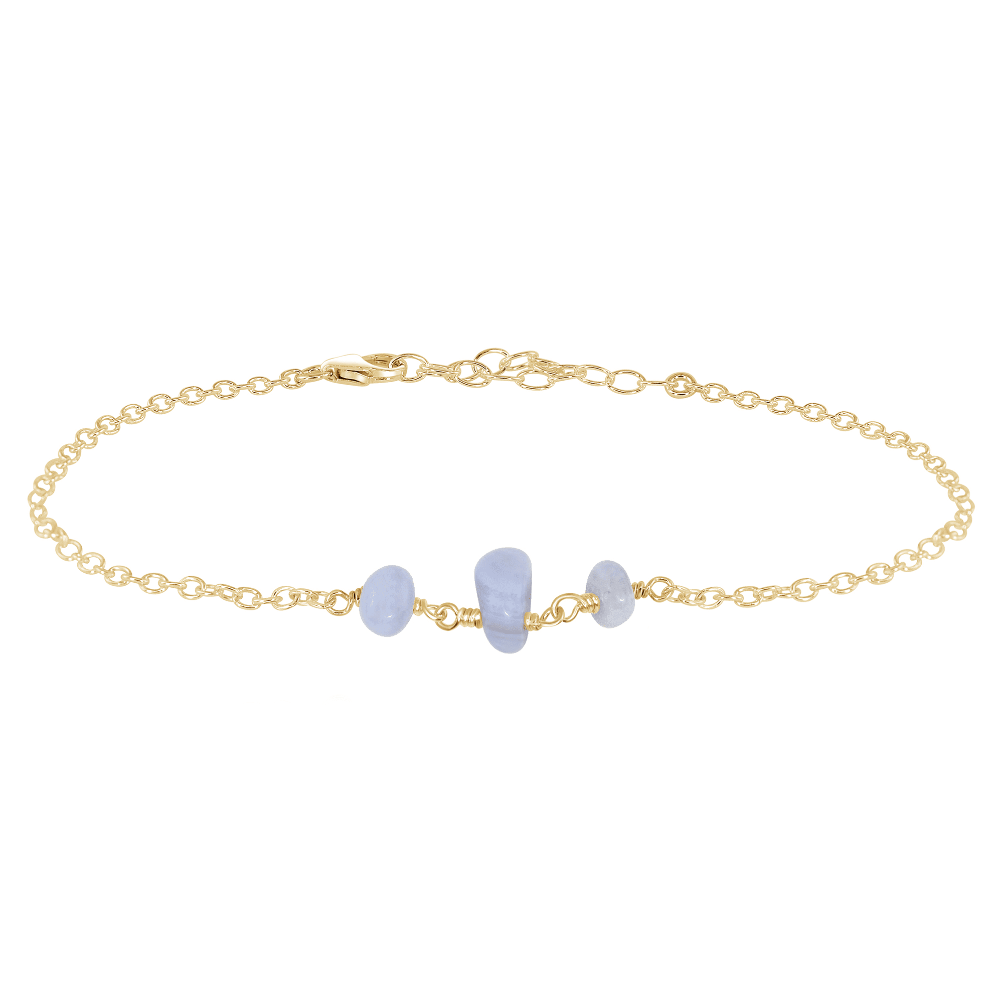 Blue Lace Agate Beaded Chain Anklet - Blue Lace Agate Beaded Chain Anklet - 14k Gold Fill - Luna Tide Handmade Crystal Jewellery