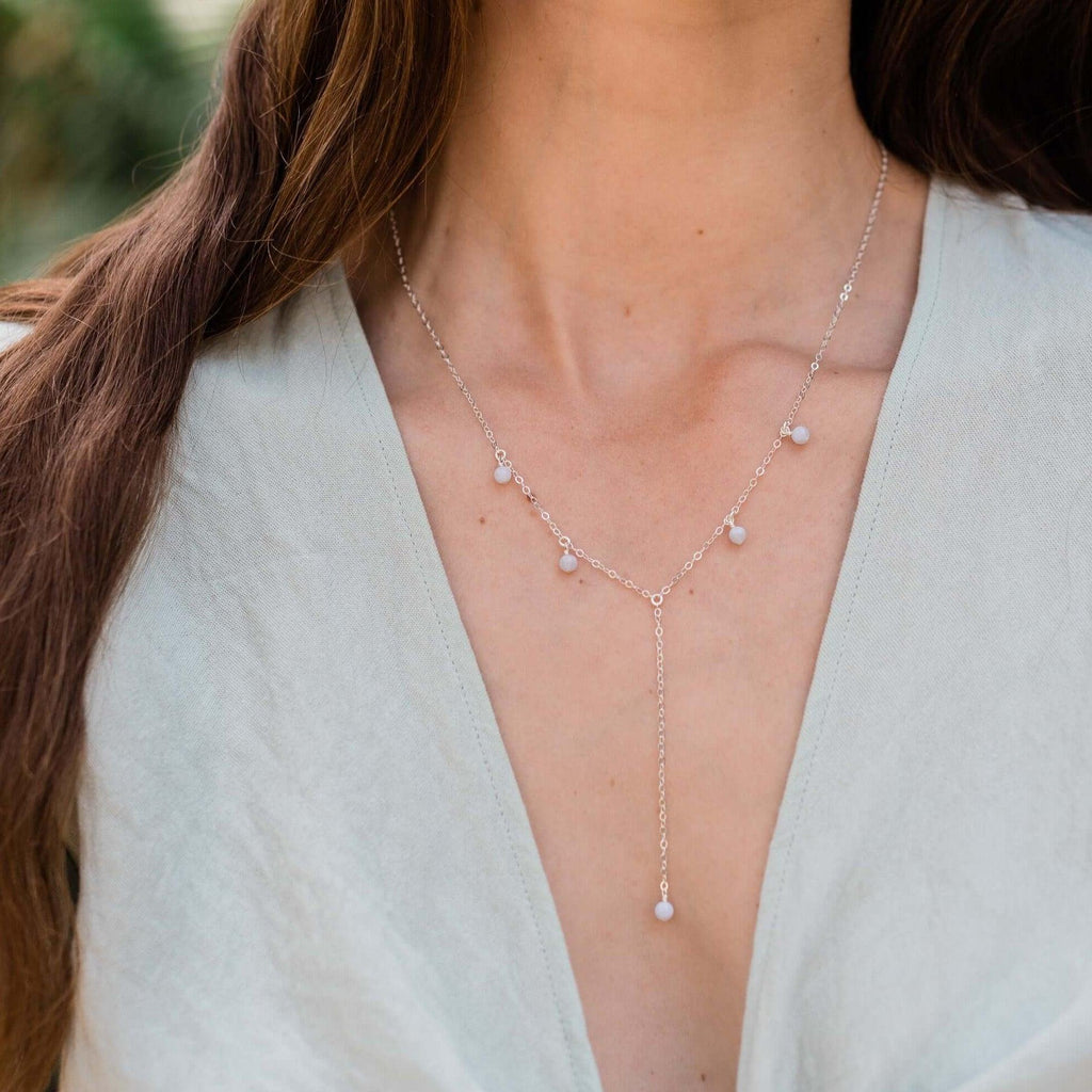 Blue Lace Agate Boho Lariat Necklace - Blue Lace Agate Boho Lariat Necklace - 14k Gold Fill - Luna Tide Handmade Crystal Jewellery