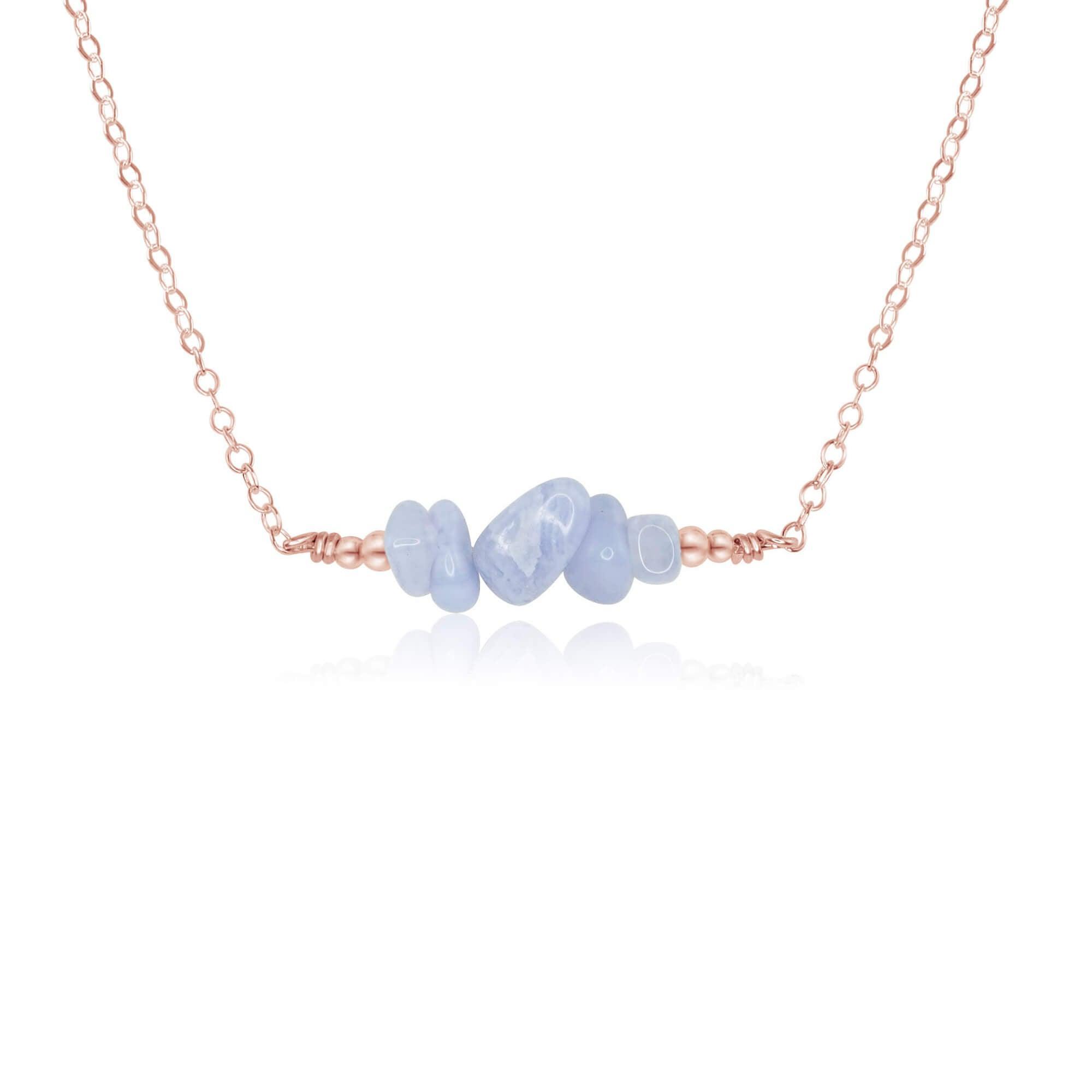 Blue Lace Agate Chip Bead Bar Necklace - Blue Lace Agate Chip Bead Bar Necklace - 14k Rose Gold Fill - Luna Tide Handmade Crystal Jewellery