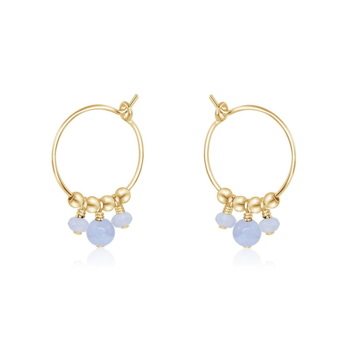 Blue Lace Agate Gemstone Bead Drop Hoop Earrings - Blue Lace Agate Gemstone Bead Drop Hoop Earrings - 14k Gold Fill - Luna Tide Handmade Crystal Jewellery