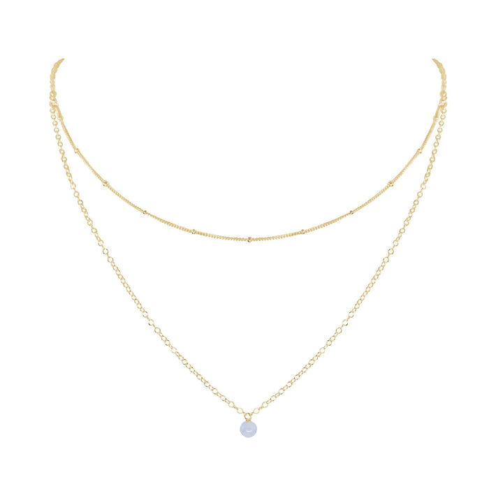 Blue Lace Agate Gemstone Chain Layered Choker Necklace - Blue Lace Agate Gemstone Chain Layered Choker Necklace - 14k Gold Fill - Luna Tide Handmade Crystal Jewellery