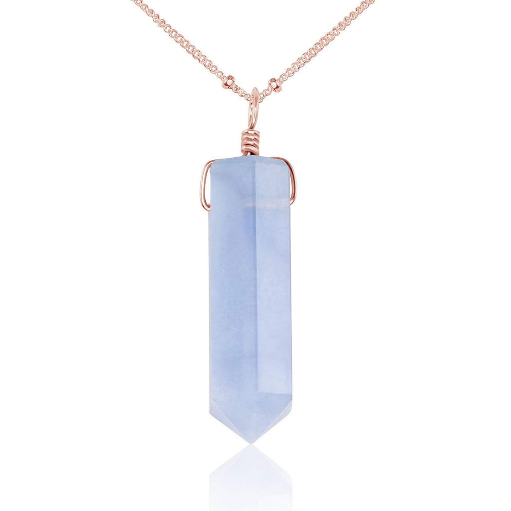 Blue Lace Agate Gemstone Generator Tower Point Pendant Necklace - Blue Lace Agate Gemstone Generator Tower Point Pendant Necklace - 14k Rose Gold Fill / Satellite - Luna Tide Handmade Crystal Jewellery