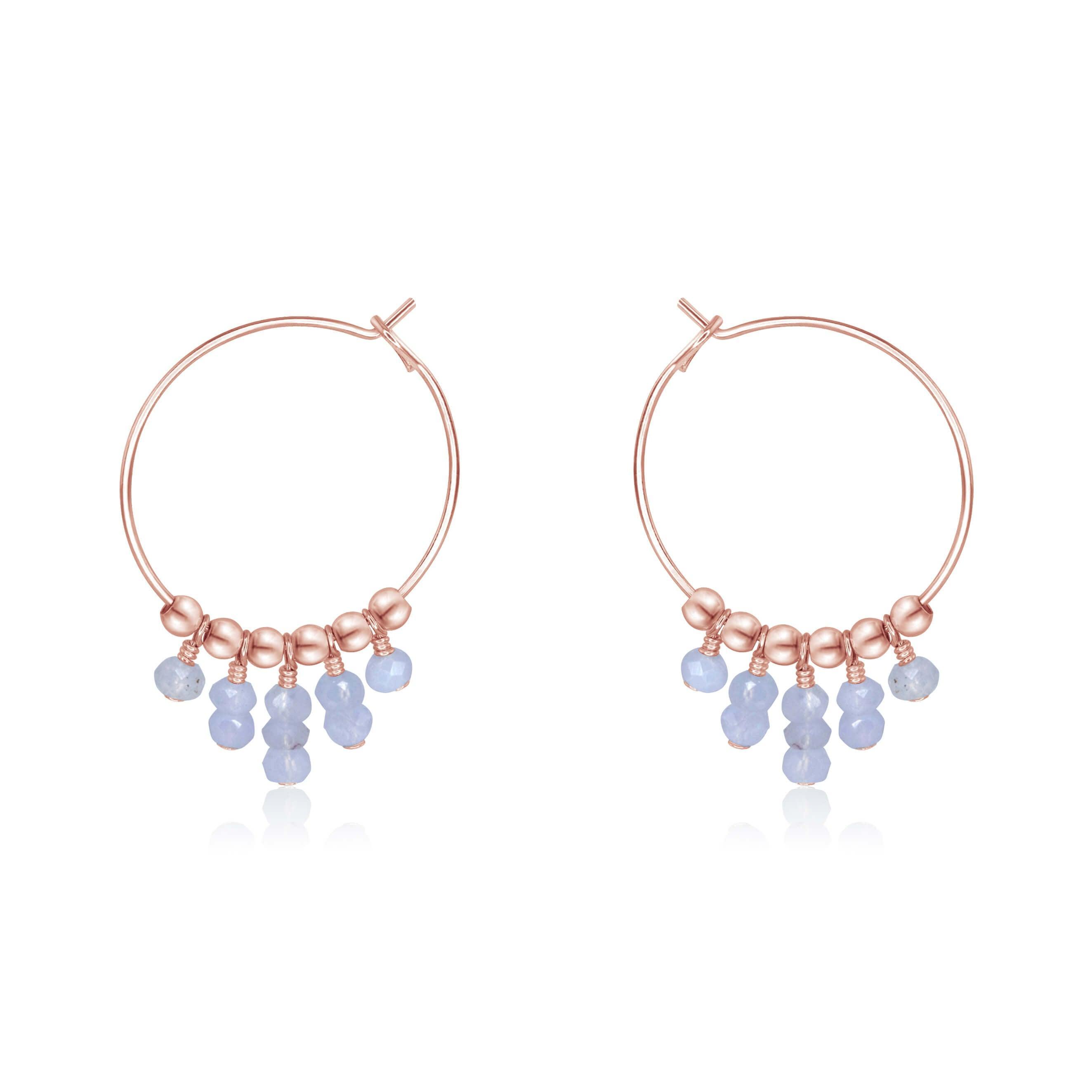 Blue Lace Agate Statement Hoop Earrings - Blue Lace Agate Statement Hoop Earrings - 14k Rose Gold Fill - Luna Tide Handmade Crystal Jewellery