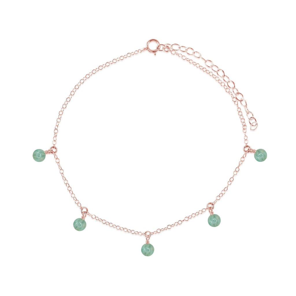 Boho Amazonite Bead Drop Anklet - Boho Amazonite Bead Drop Anklet - 14k Rose Gold Fill - Luna Tide Handmade Crystal Jewellery