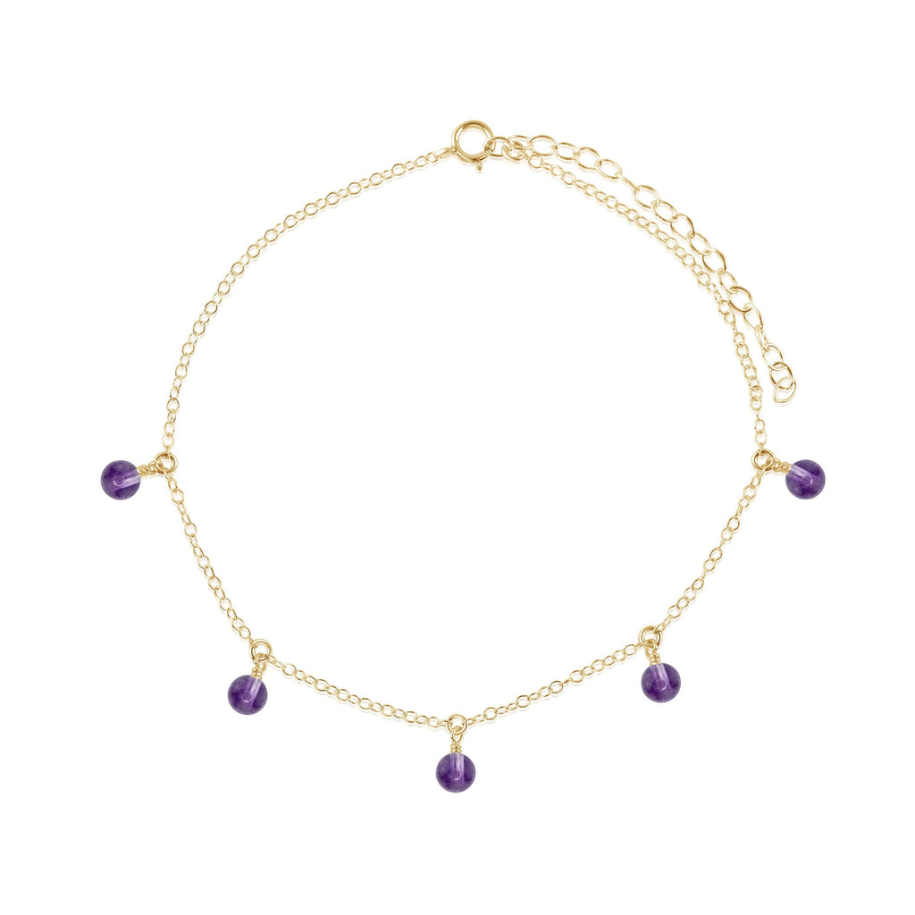 Boho Amethyst Bead Drop Anklet - Boho Amethyst Bead Drop Anklet - 14k Gold Fill - Luna Tide Handmade Crystal Jewellery