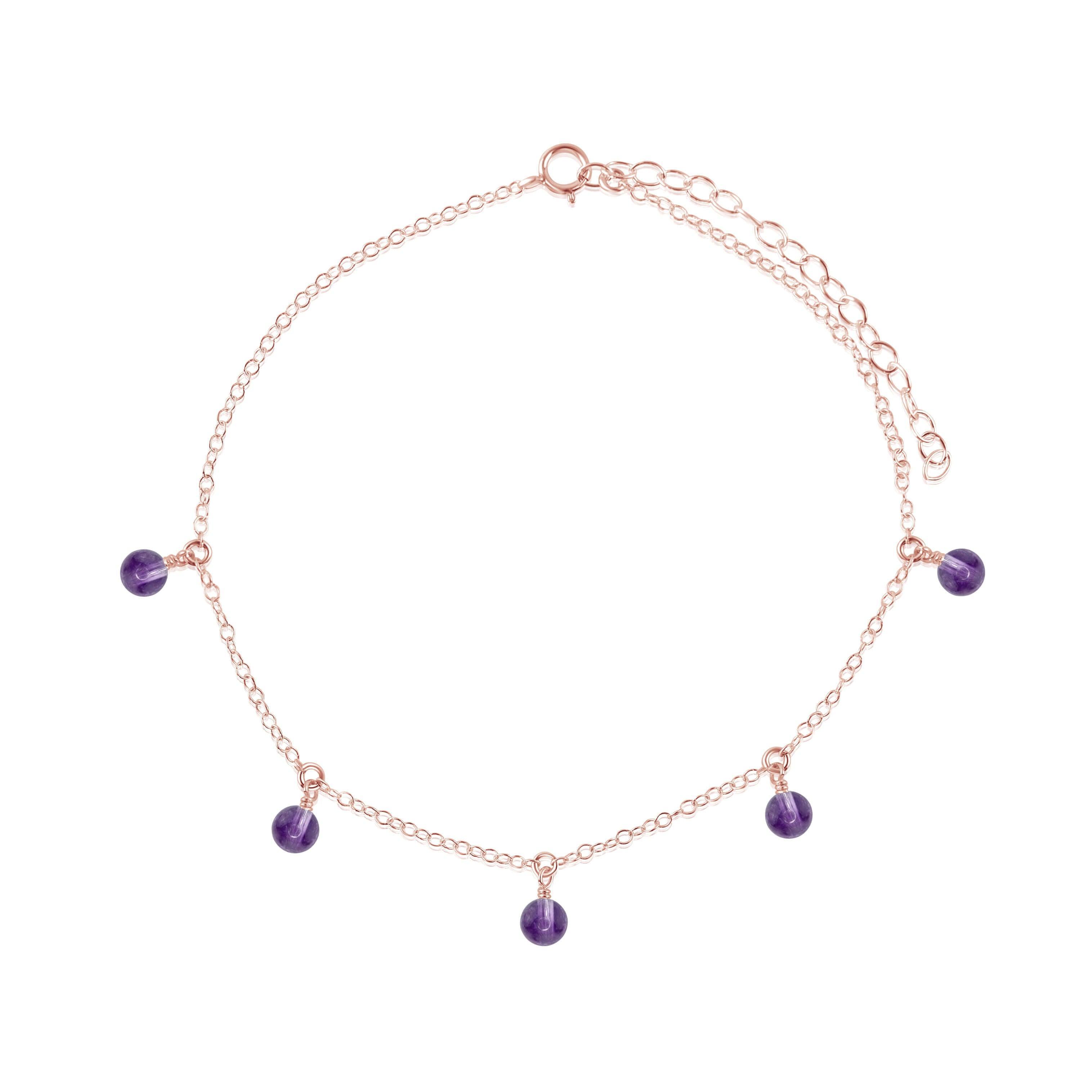 Boho Amethyst Bead Drop Anklet - Boho Amethyst Bead Drop Anklet - 14k Rose Gold Fill - Luna Tide Handmade Crystal Jewellery