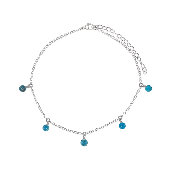 Boho Blue Apatite Gemstone Bead Drop Anklet - Boho Blue Apatite Gemstone Bead Drop Anklet - Stainless Steel - Luna Tide Handmade Crystal Jewellery