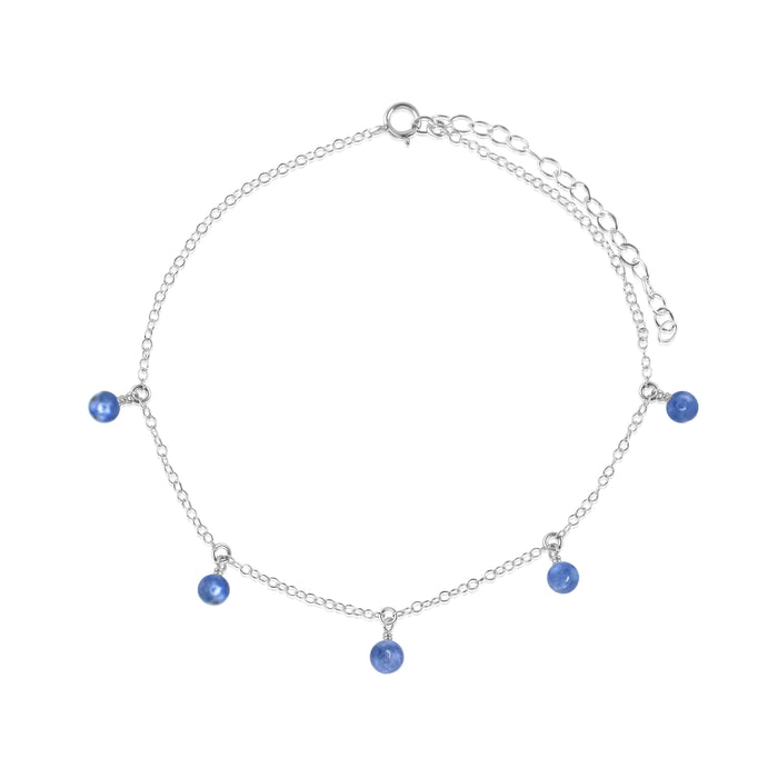 Boho Blue Kyanite Gemstone Bead Drop Anklet - Boho Blue Kyanite Gemstone Bead Drop Anklet - Sterling Silver - Luna Tide Handmade Crystal Jewellery