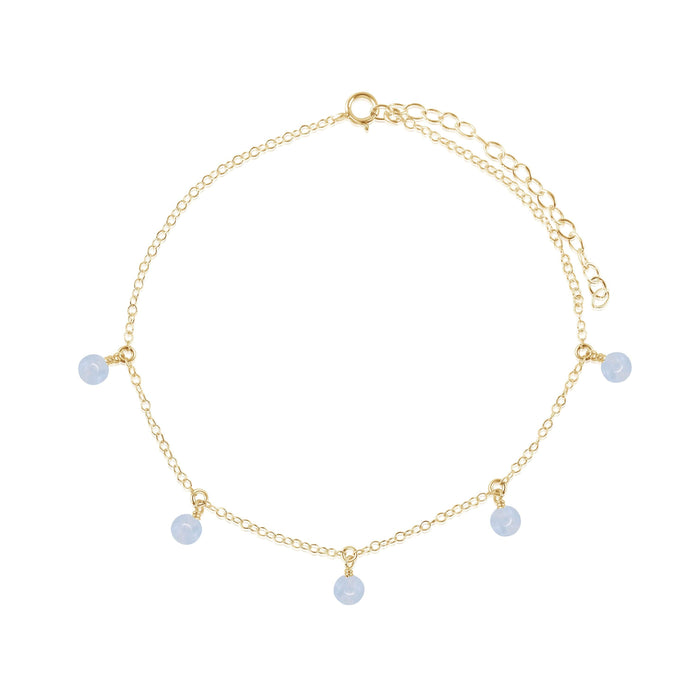 Boho Blue Lace Agate Gemstone Bead Drop Anklet - Boho Blue Lace Agate Gemstone Bead Drop Anklet - 14k Gold Fill - Luna Tide Handmade Crystal Jewellery