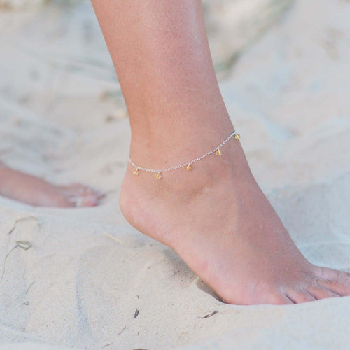 Boho Citrine Bead Drop Anklet - Boho Citrine Bead Drop Anklet - Sterling Silver - Luna Tide Handmade Crystal Jewellery