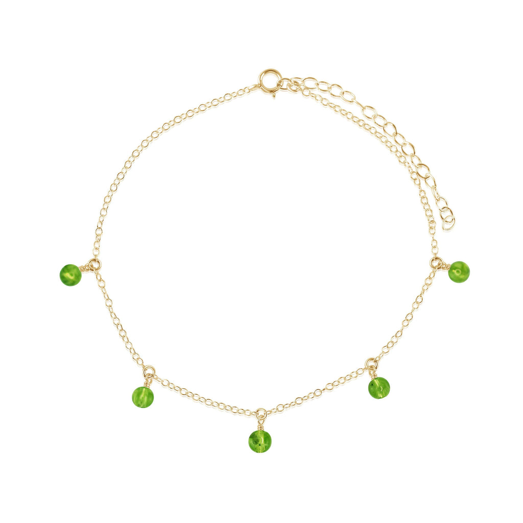 Boho Green Peridot Gemstone Bead Drop Anklet - Boho Green Peridot Gemstone Bead Drop Anklet - 14k Gold Fill - Luna Tide Handmade Crystal Jewellery