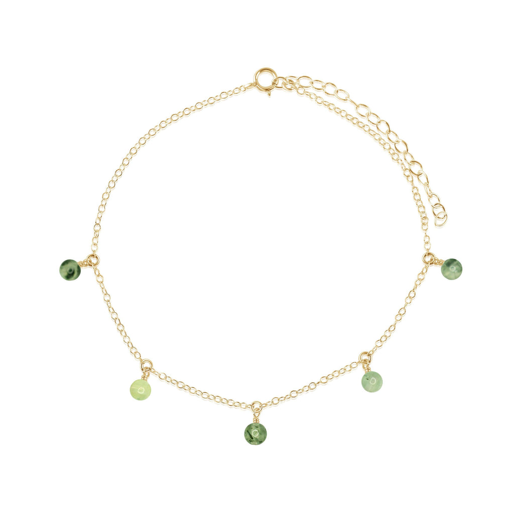 Boho Green Prehnite Gemstone Bead Drop Anklet - Boho Green Prehnite Gemstone Bead Drop Anklet - 14k Gold Fill - Luna Tide Handmade Crystal Jewellery