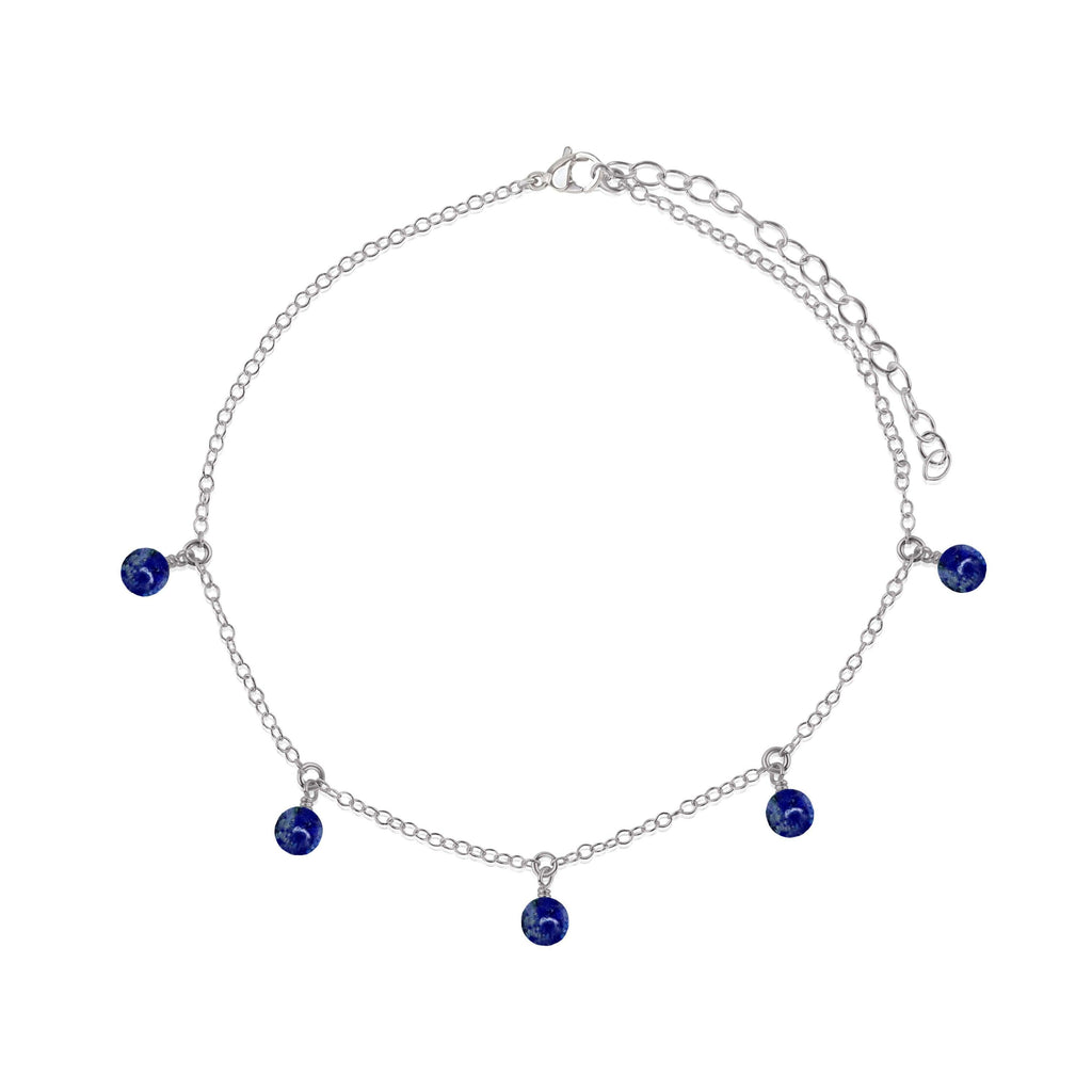 Boho Lapis Lazuli Bead Drop Anklet - Boho Lapis Lazuli Bead Drop Anklet - Stainless Steel - Luna Tide Handmade Crystal Jewellery