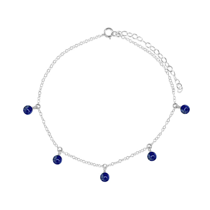 Bead Drop Anklet - Lapis Lazuli - Sterling Silver - Luna Tide Handmade Jewellery