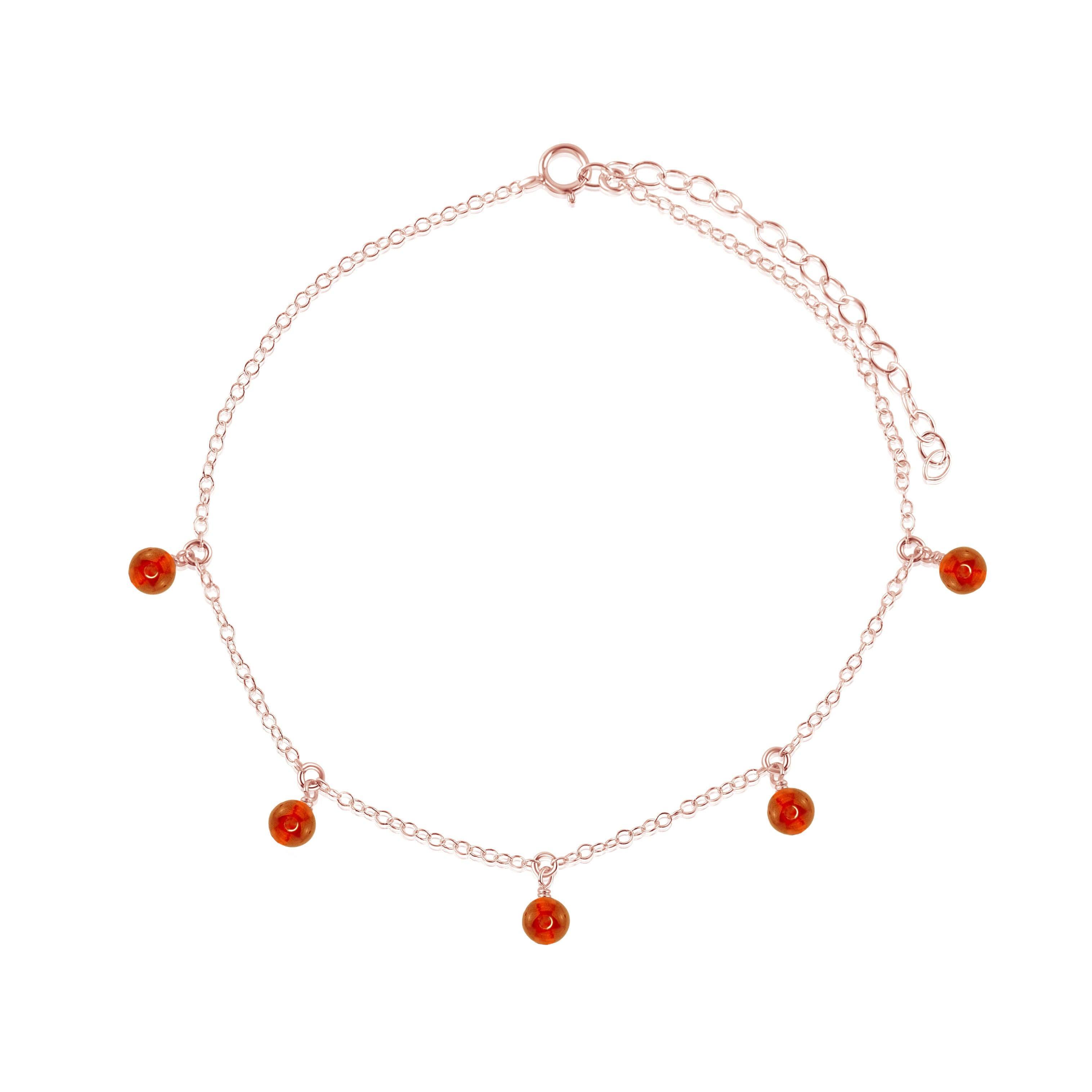 Boho Orange Carnelian Gemstone Bead Drop Anklet - Boho Orange Carnelian Gemstone Bead Drop Anklet - 14k Rose Gold Fill - Luna Tide Handmade Crystal Jewellery