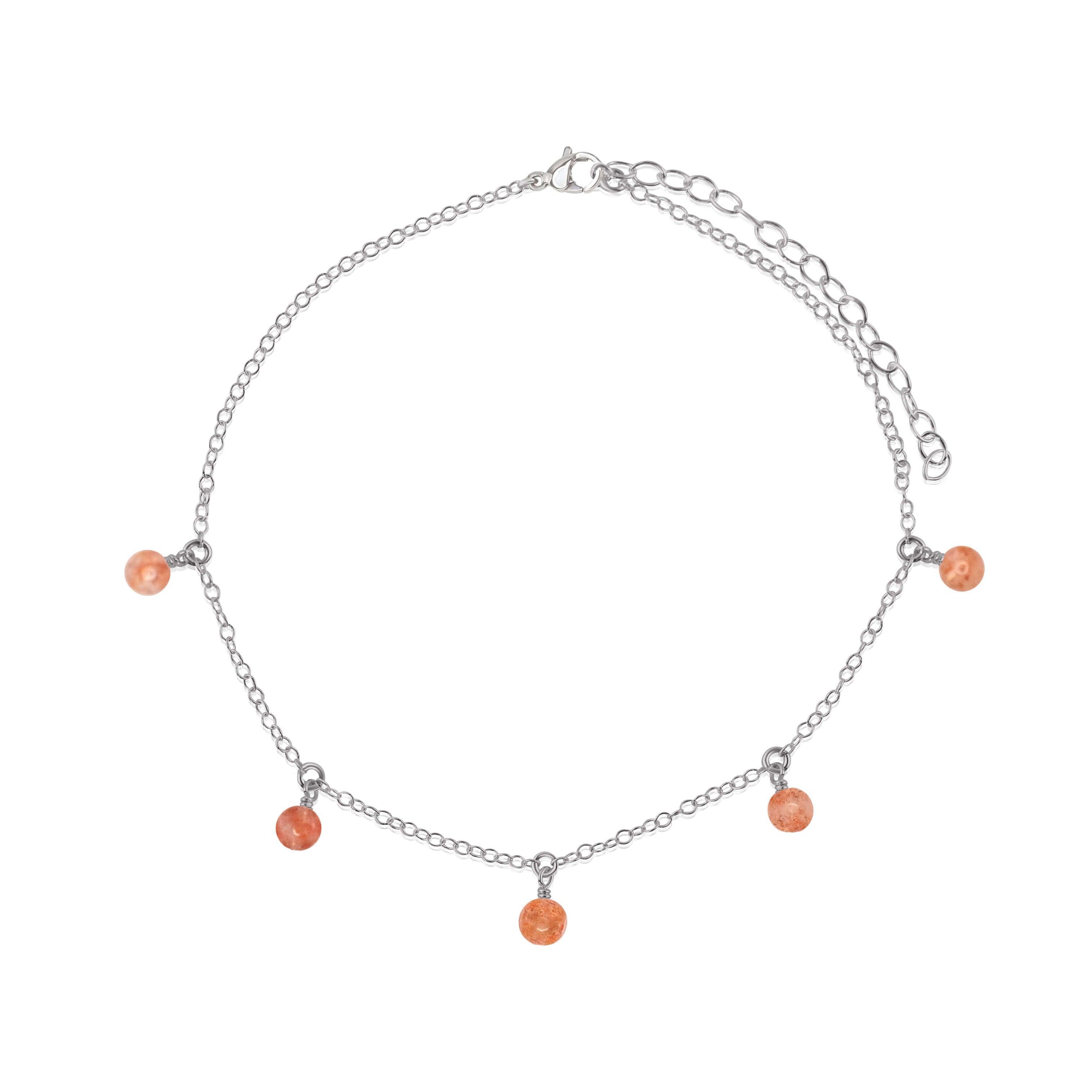 Boho Orange Sunstone Gemstone Bead Drop Anklet - Boho Orange Sunstone Gemstone Bead Drop Anklet - Stainless Steel - Luna Tide Handmade Crystal Jewellery