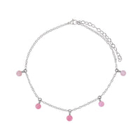 Bead Drop Anklet - Pink Peruvian Opal - Stainless Steel - Luna Tide Handmade Jewellery