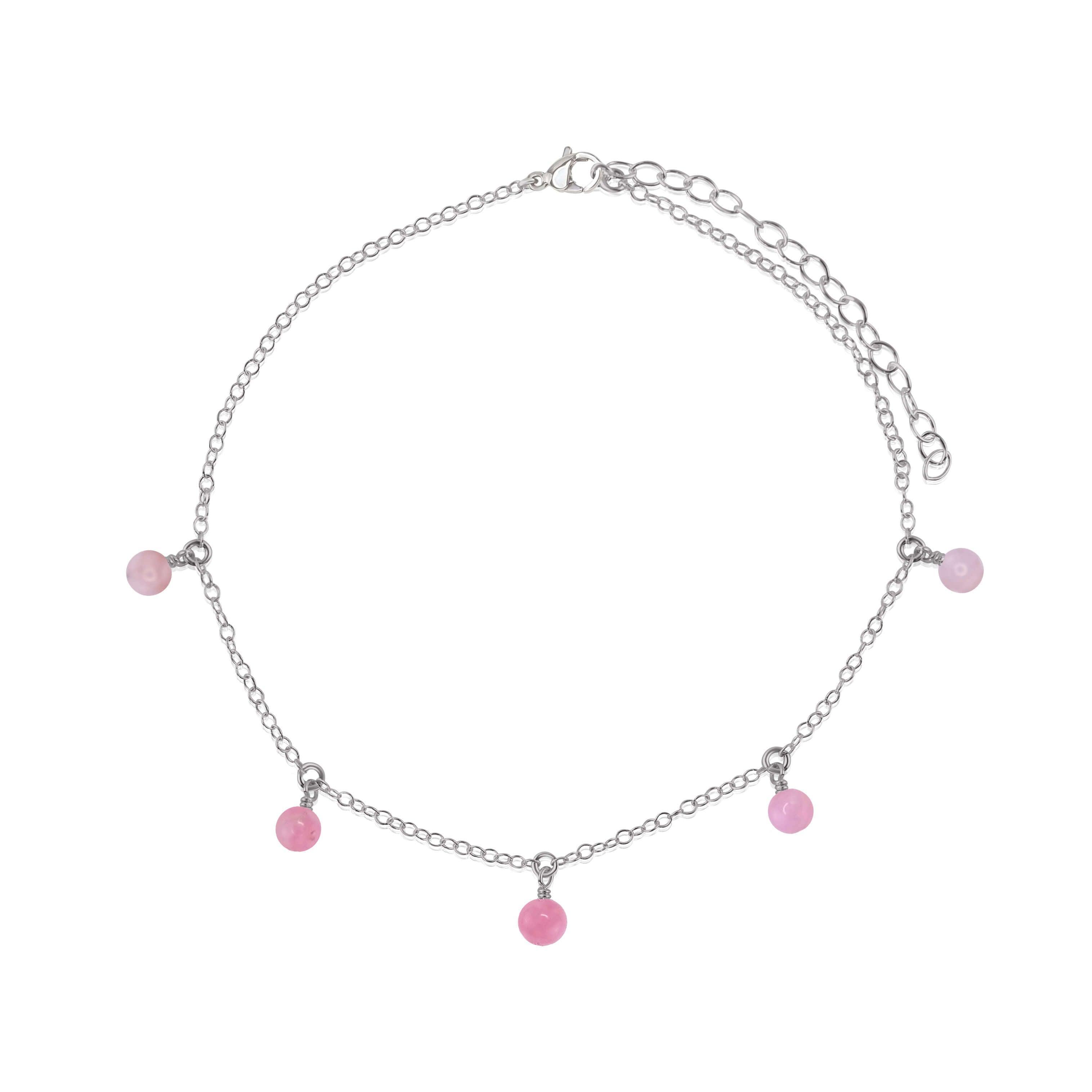 Boho Pink Peruvian Opal Gemstone Bead Drop Anklet - Boho Pink Peruvian Opal Gemstone Bead Drop Anklet - Stainless Steel - Luna Tide Handmade Crystal Jewellery