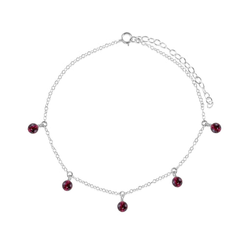 Boho Red Garnet Gemstone Bead Drop Anklet - Boho Red Garnet Gemstone Bead Drop Anklet - Sterling Silver - Luna Tide Handmade Crystal Jewellery