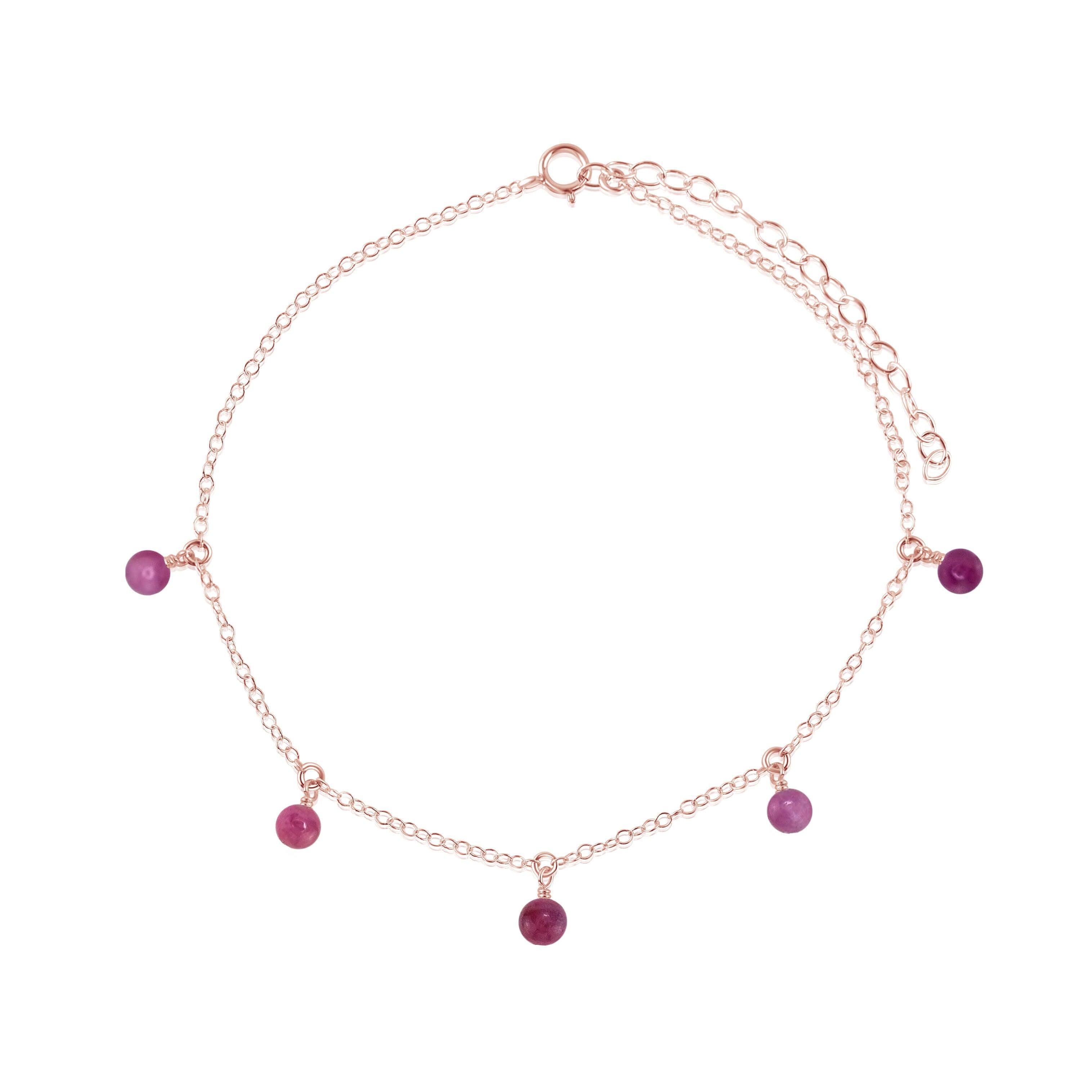 Boho Red Ruby Gemstone Bead Drop Anklet - Boho Red Ruby Gemstone Bead Drop Anklet - 14k Rose Gold Fill - Luna Tide Handmade Crystal Jewellery