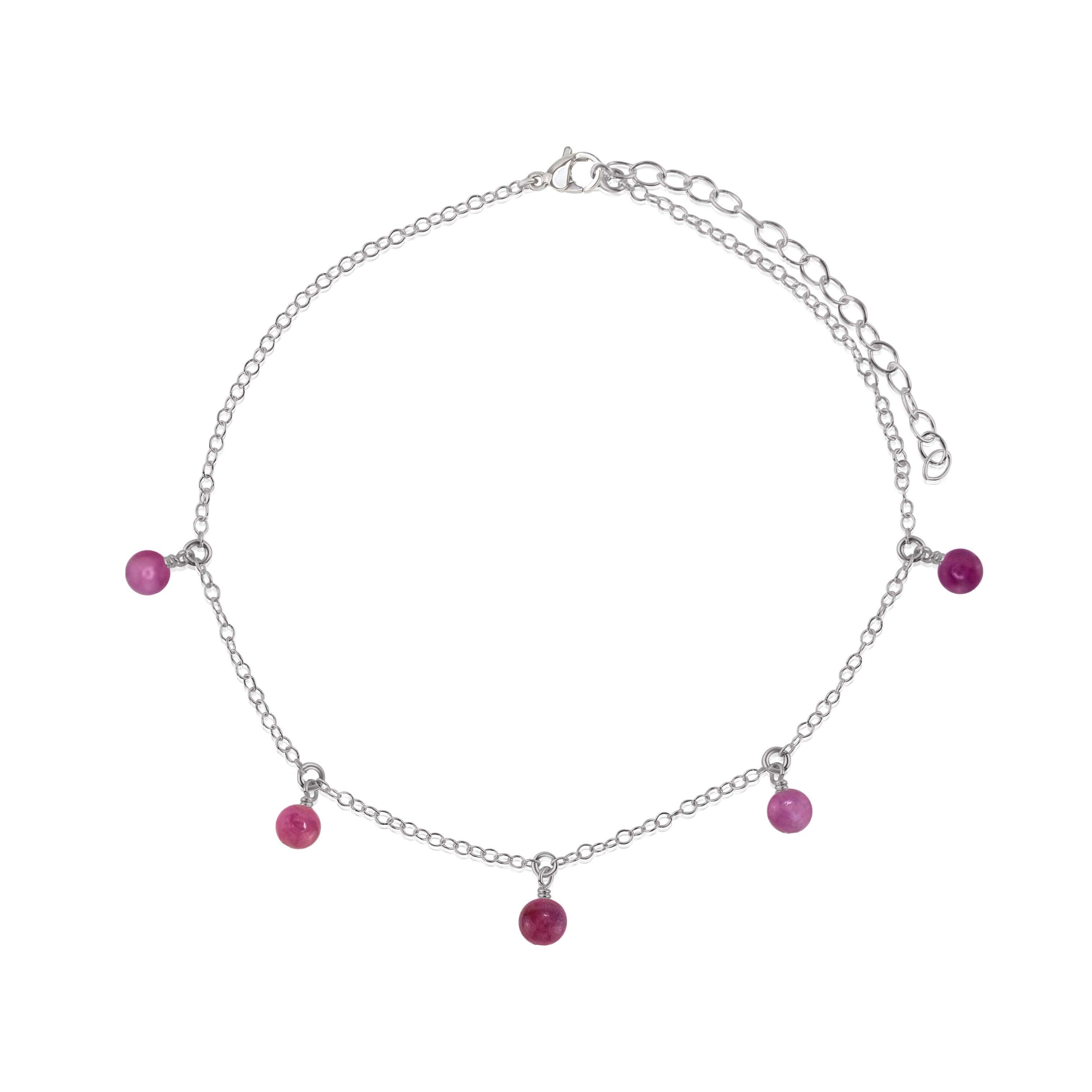 Boho Red Ruby Gemstone Bead Drop Anklet - Boho Red Ruby Gemstone Bead Drop Anklet - Stainless Steel - Luna Tide Handmade Crystal Jewellery