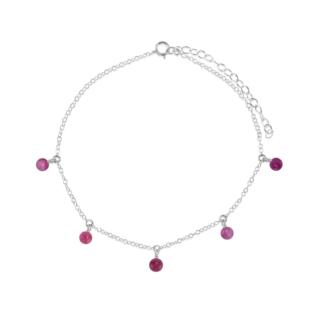 Boho Red Ruby Gemstone Bead Drop Anklet - Boho Red Ruby Gemstone Bead Drop Anklet - Sterling Silver - Luna Tide Handmade Crystal Jewellery