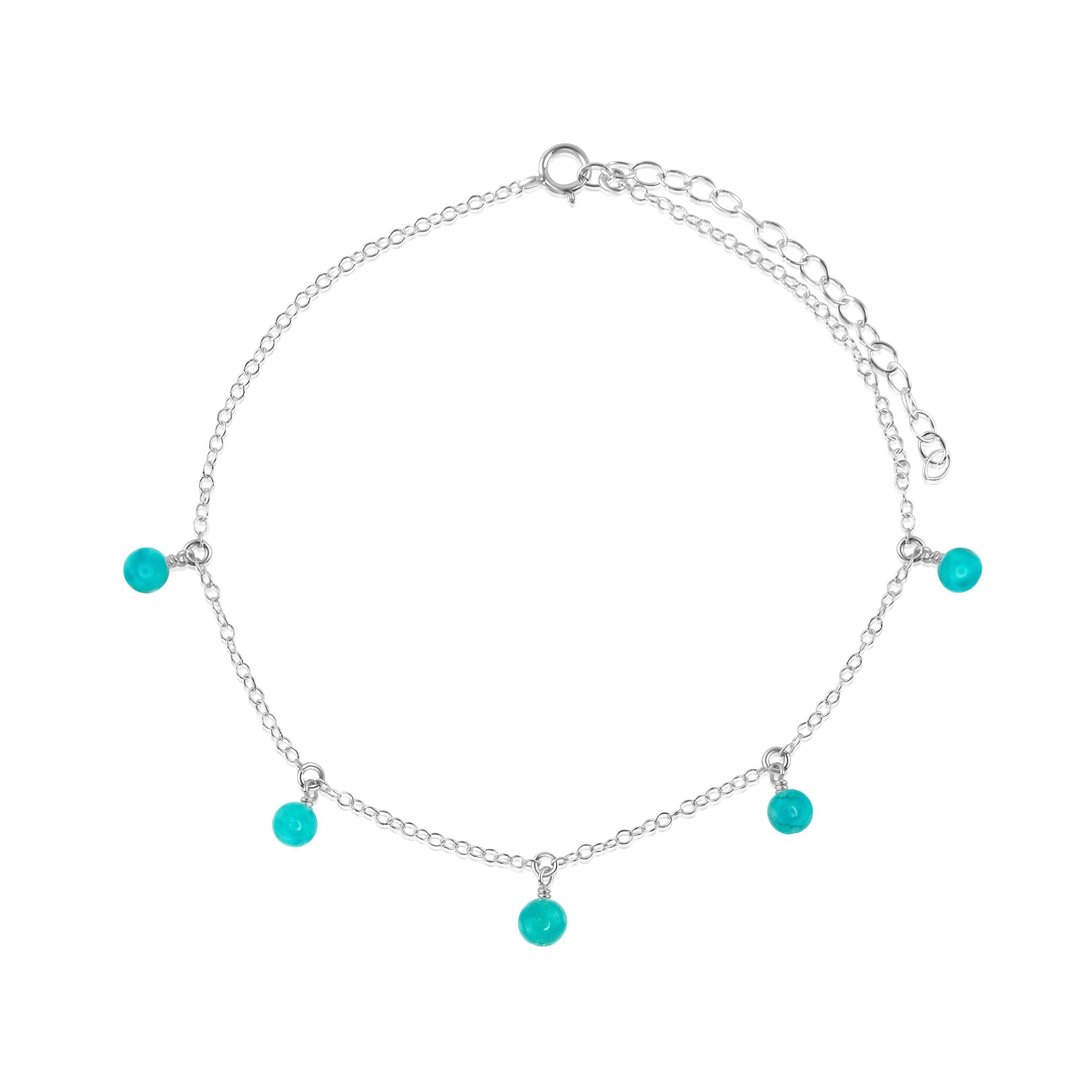 Boho Turquoise Bead Drop Anklet - Boho Turquoise Bead Drop Anklet - Sterling Silver - Luna Tide Handmade Crystal Jewellery