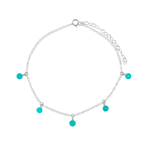 Boho Turquoise Bead Drop Anklet - Boho Turquoise Bead Drop Anklet - Sterling Silver - Luna Tide Handmade Crystal Jewellery