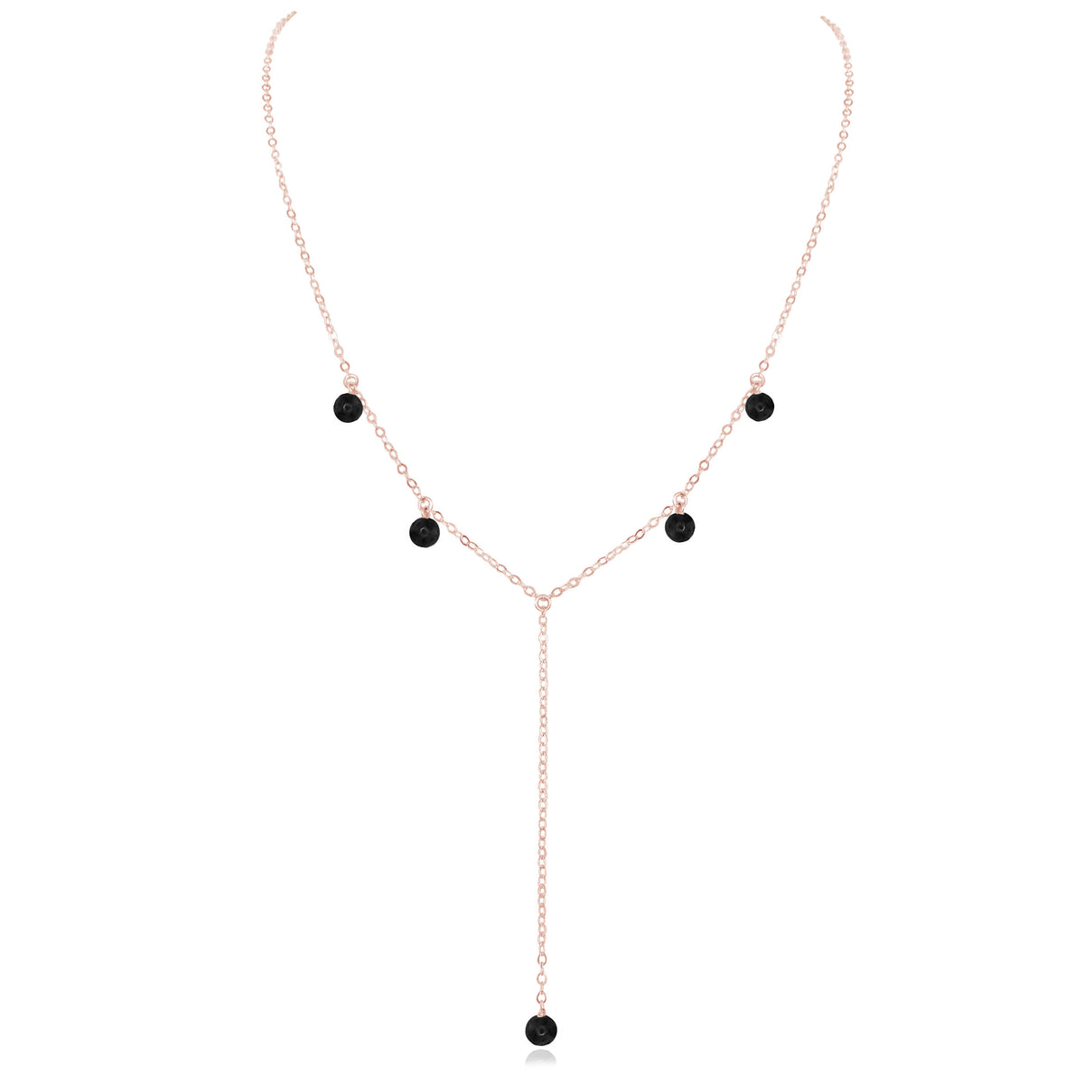 Boho Y Necklace - Black Tourmaline - 14K Rose Gold Fill - Luna Tide Handmade Jewellery