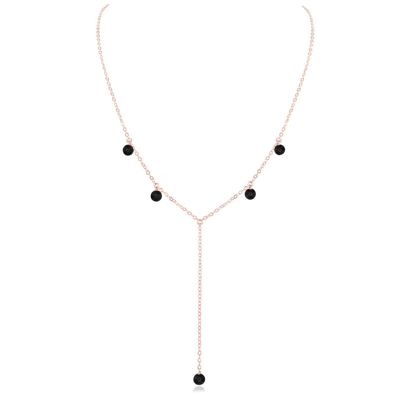 Boho Y Necklace - Black Tourmaline - 14K Rose Gold Fill - Luna Tide Handmade Jewellery