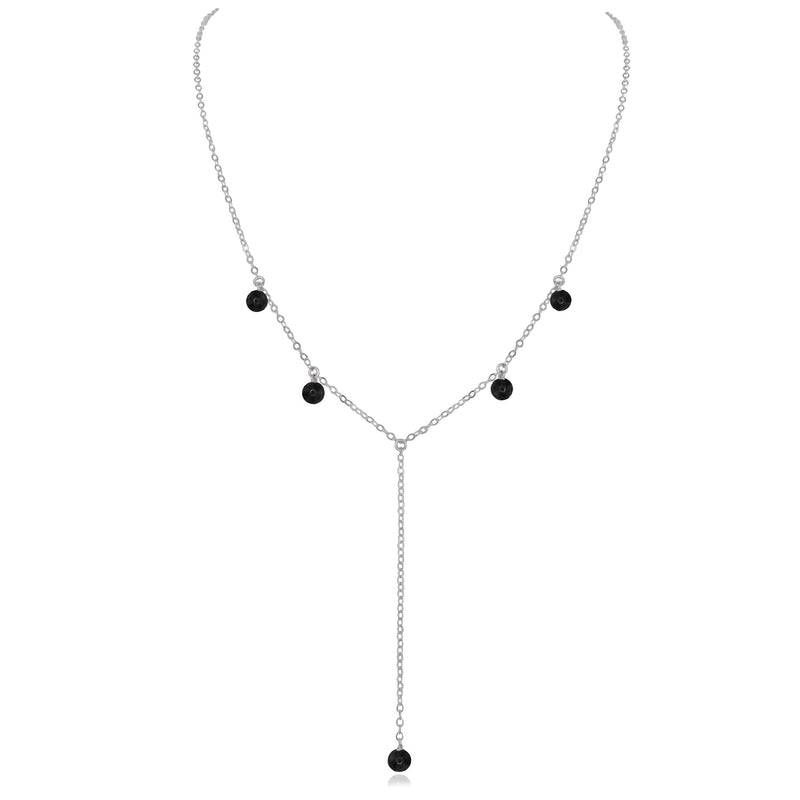 Boho Y Necklace - Black Tourmaline - Stainless Steel - Luna Tide Handmade Jewellery