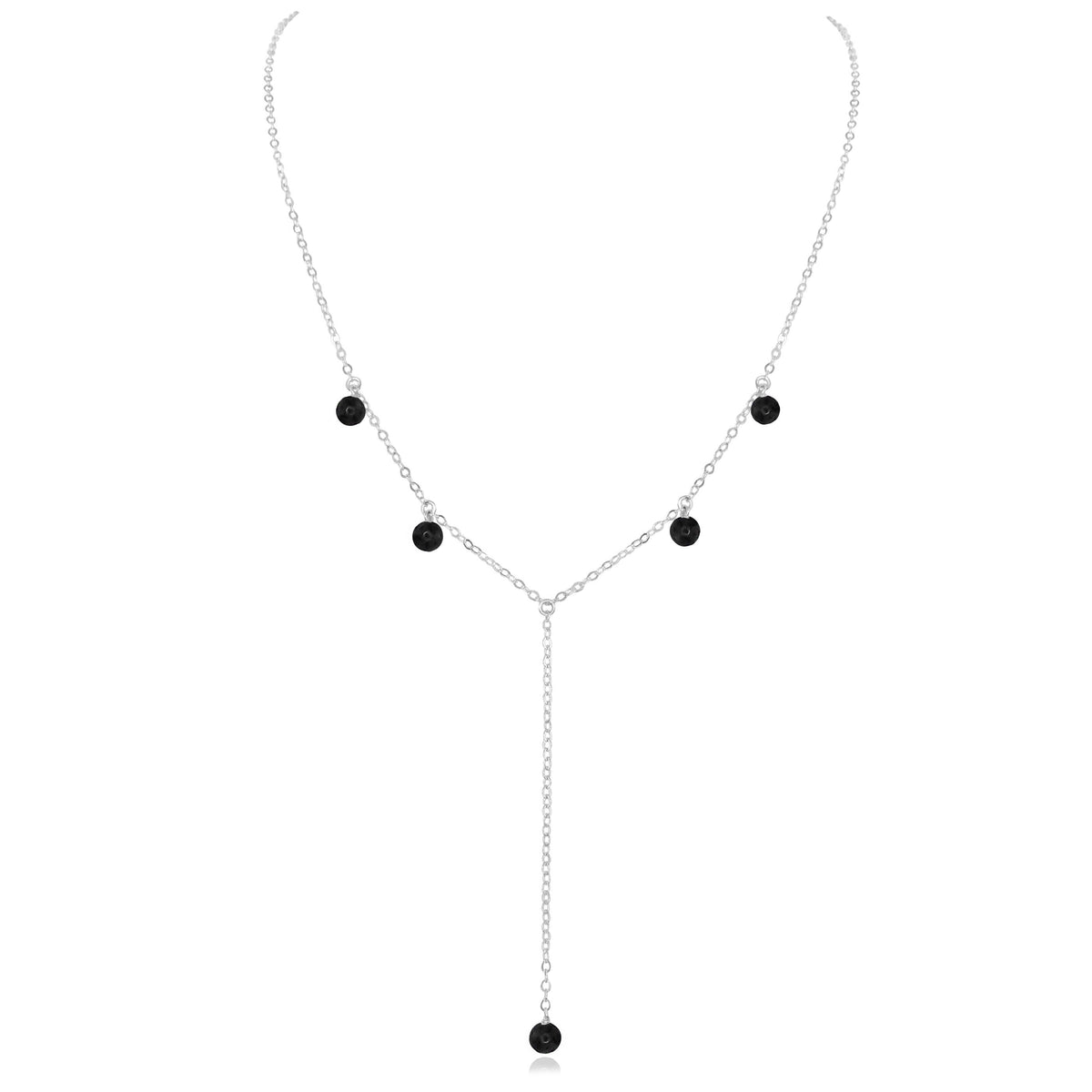 Boho Y Necklace - Black Tourmaline - Sterling Silver - Luna Tide Handmade Jewellery