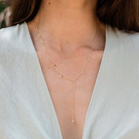 Boho Y Necklace - Crystal Quartz - 14K Gold Fill - Luna Tide Handmade Jewellery