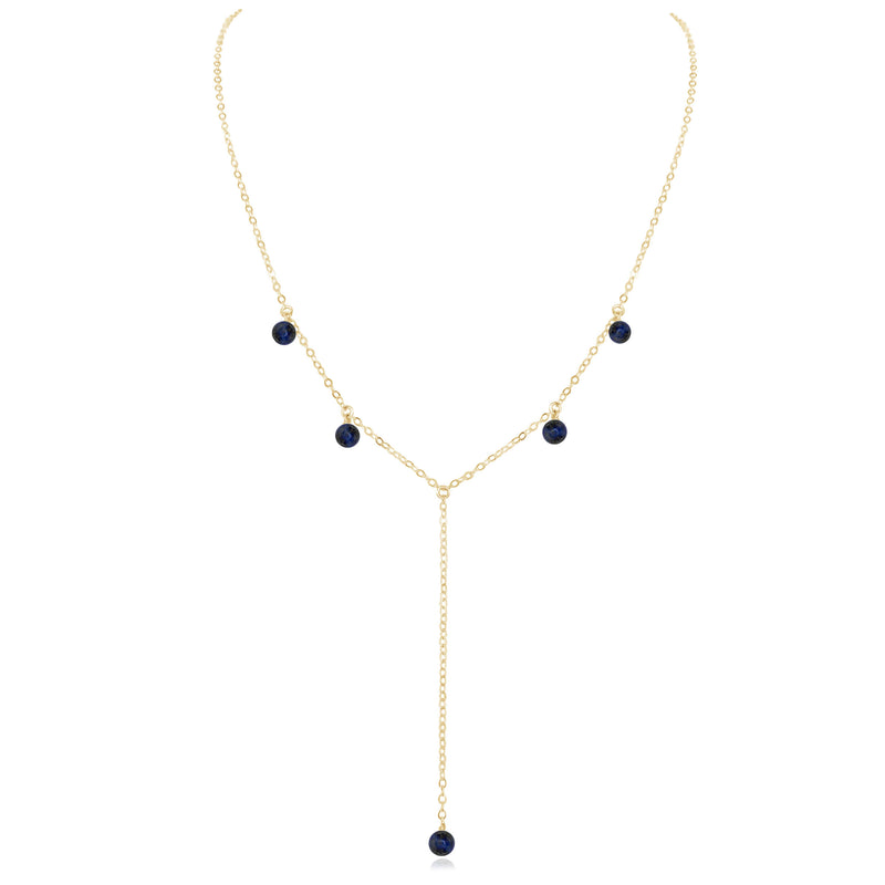 Boho Y Necklace - Sapphire - 14K Gold Fill - Luna Tide Handmade Jewellery