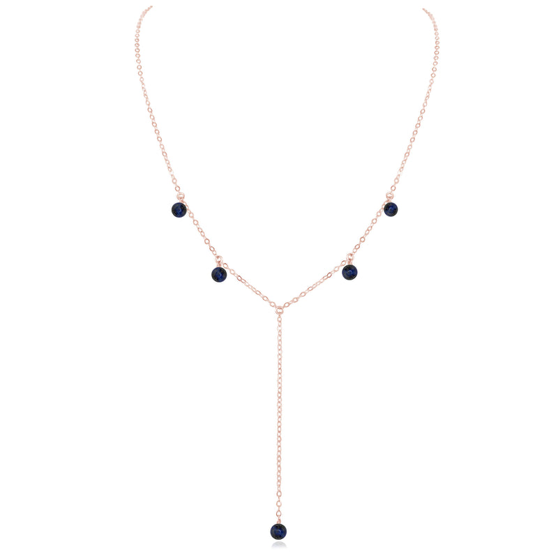 Boho Y Necklace - Sapphire - 14K Rose Gold Fill - Luna Tide Handmade Jewellery