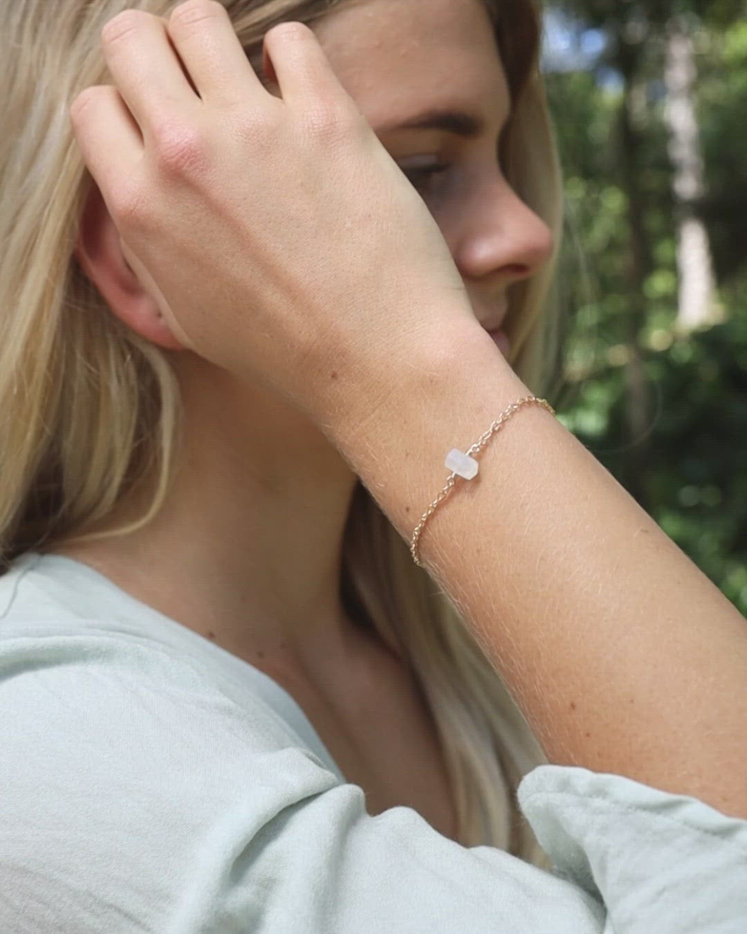 Rainbow Moonstone Double Terminated Mini Crystal Point Bracelet