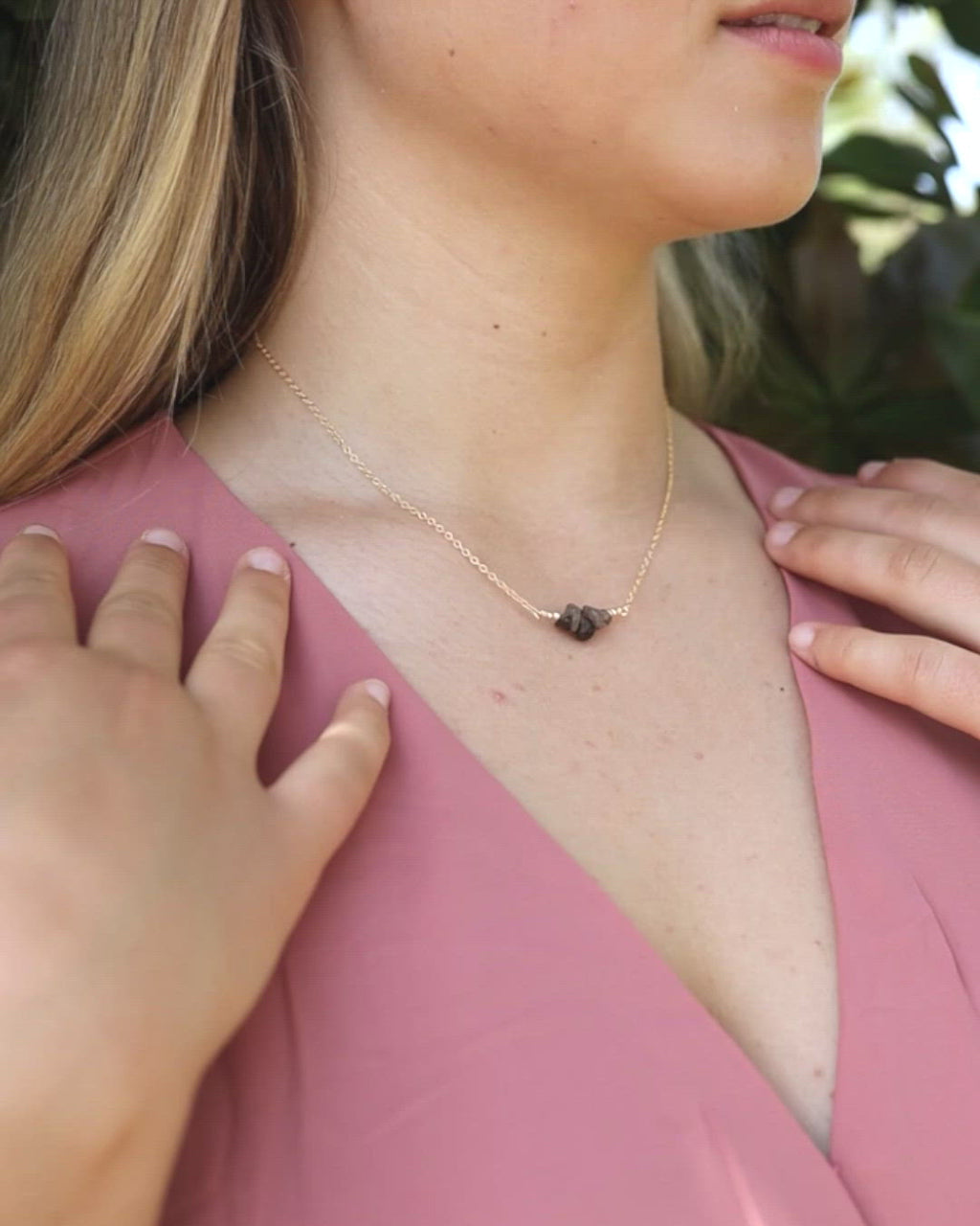 Smoky Quartz Chip Bead Bar Necklace
