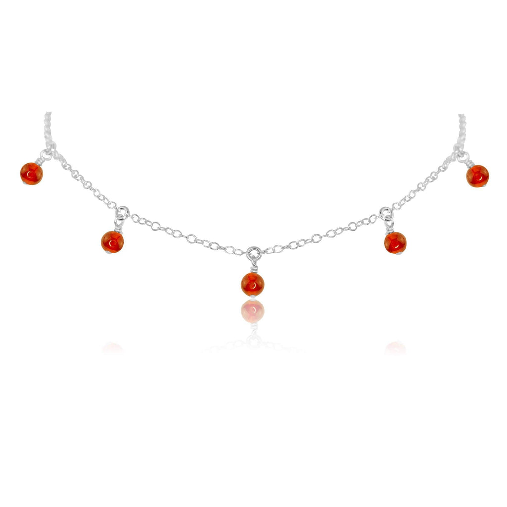 Carnelian Bead Drop Choker - Carnelian Bead Drop Choker - Sterling Silver - Luna Tide Handmade Crystal Jewellery
