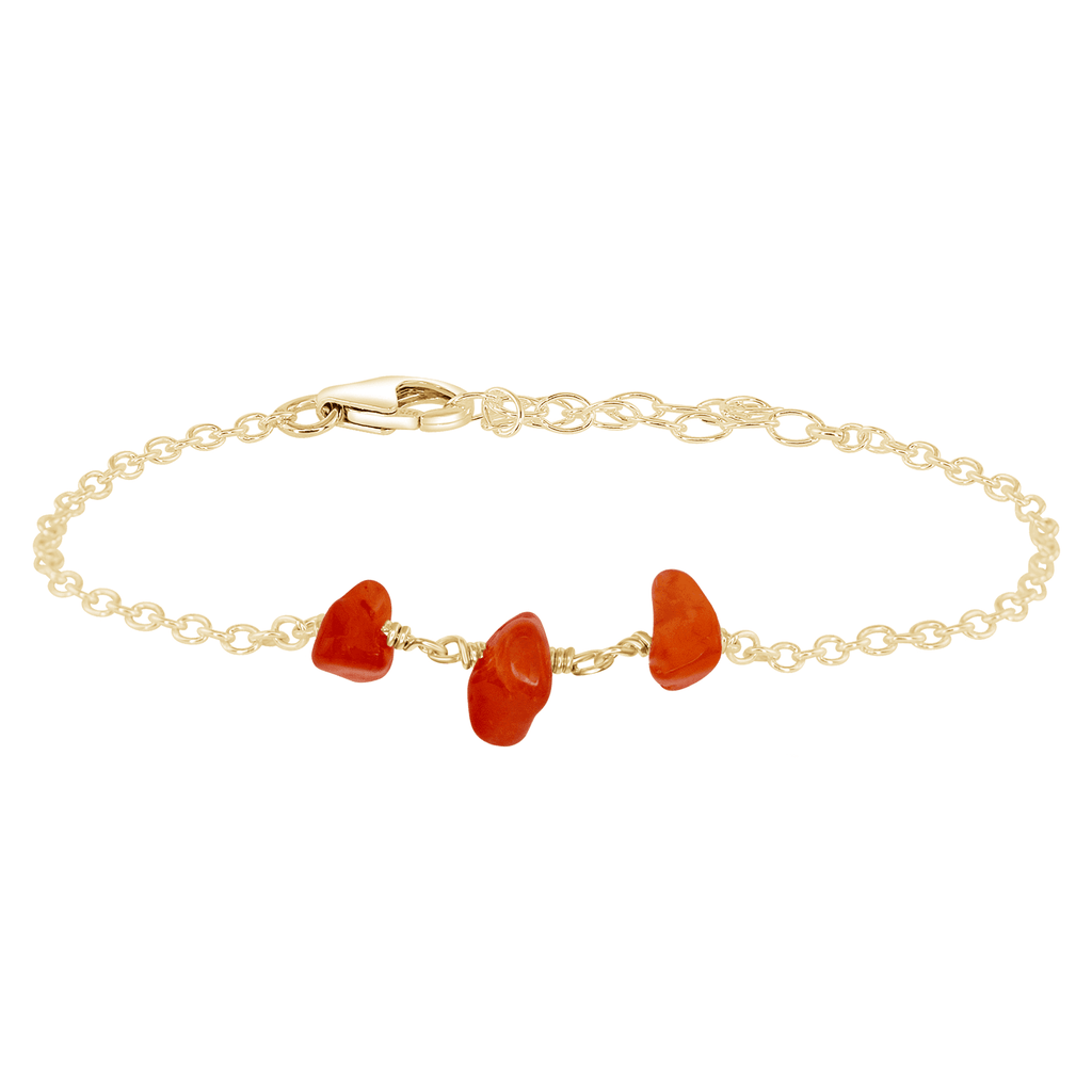 Carnelian Beaded Chain Bracelet - Carnelian Beaded Chain Bracelet - 14k Gold Fill - Luna Tide Handmade Crystal Jewellery